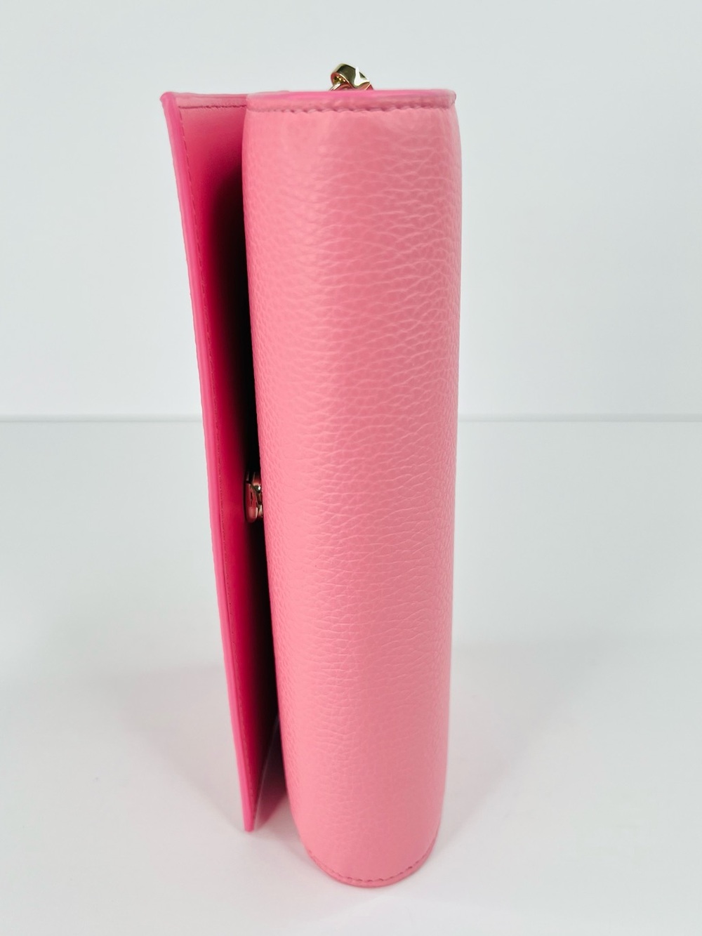 CHRISTIAN LOUBOUTIN By My Side Calipso Pink Calf Leather Logo Wallet Gold Chain - Picture 9 of 16